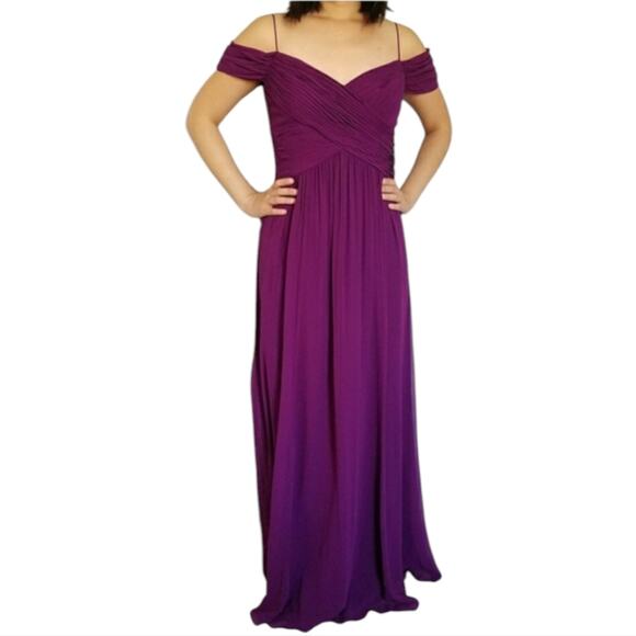 RALPH LAUREN EVENING Elegant Purple Off-Shoulder Maxi Dress Size 8 - Picture 11 of 13